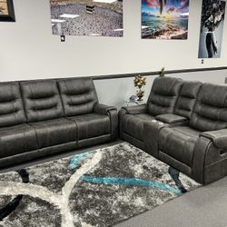 2PC Dark Gray Sofa & Loveseat 