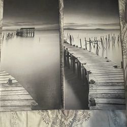 2 Lake Side Black & White Paintings $5 for 1 $10 for 2
