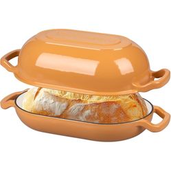 Enameled Cast Iron Sourdough Bread Oven, Dutch Oven, Loaf Cast Iron Bread Pan for Homemade Bread Baking, Meatloaf Pan with Lid, 5QT, Yellow
