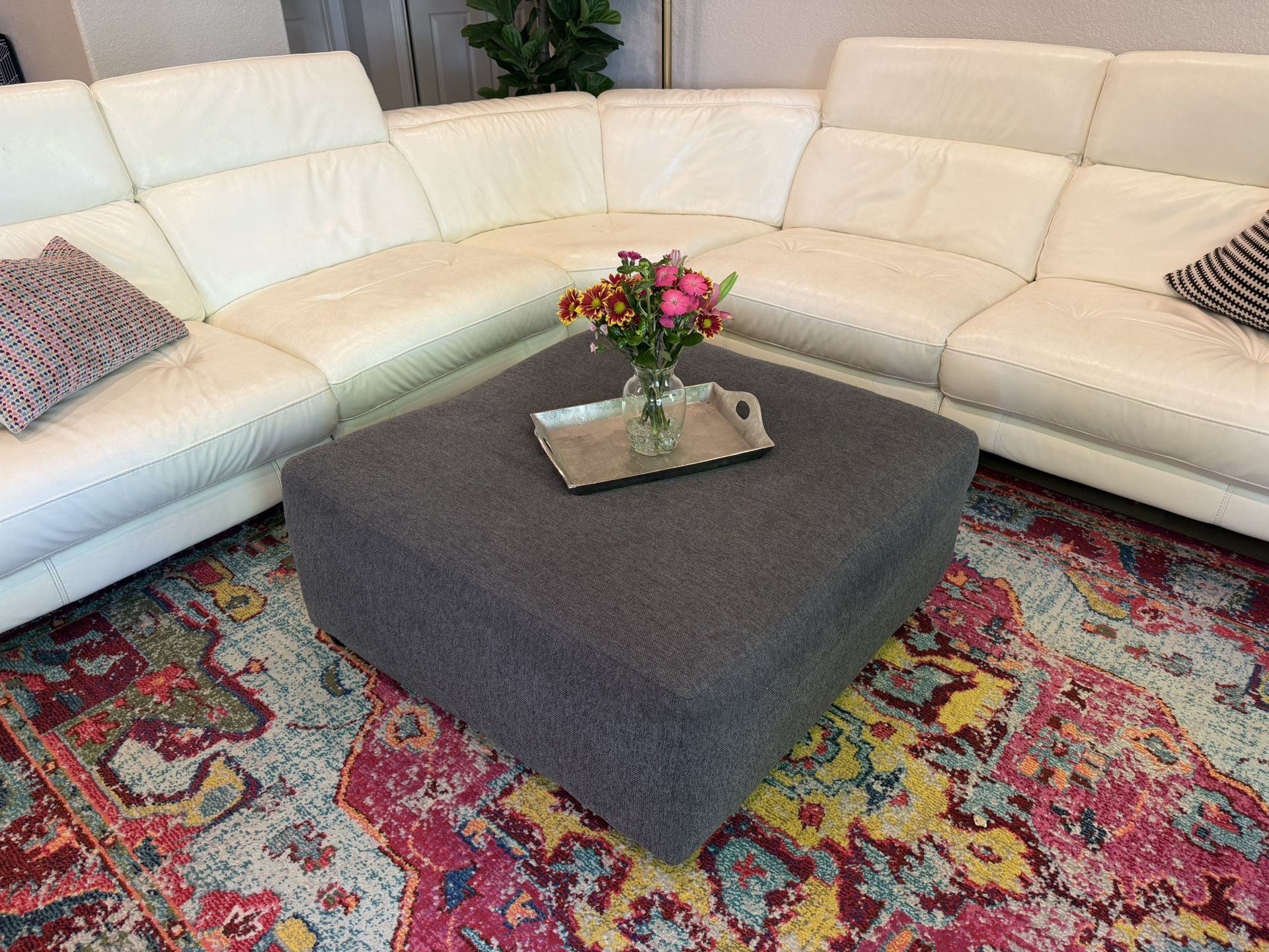 Ashley Furniture Ottoman 36” Square Charcoal Grey Fabric Great Condition 📍Chandler