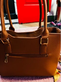 Brown Faux Leather Tote Handbag