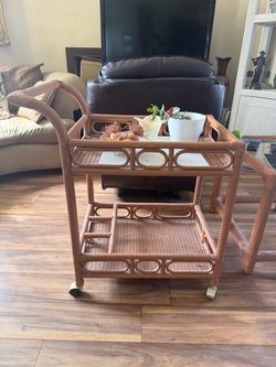 Rattan Wicker Bar Cart with Two Shelves
