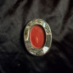 Vintage Mexican Abalone & Alpaca (possibly Silver) Small Oval Photo Frame