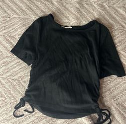 Black Ribbed Top with Side Ruching