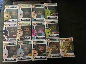 Lot of funkos from rick and morty, and marvel