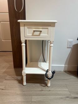 Custom White Nightstand with Built-In Power Strip & USB Ports