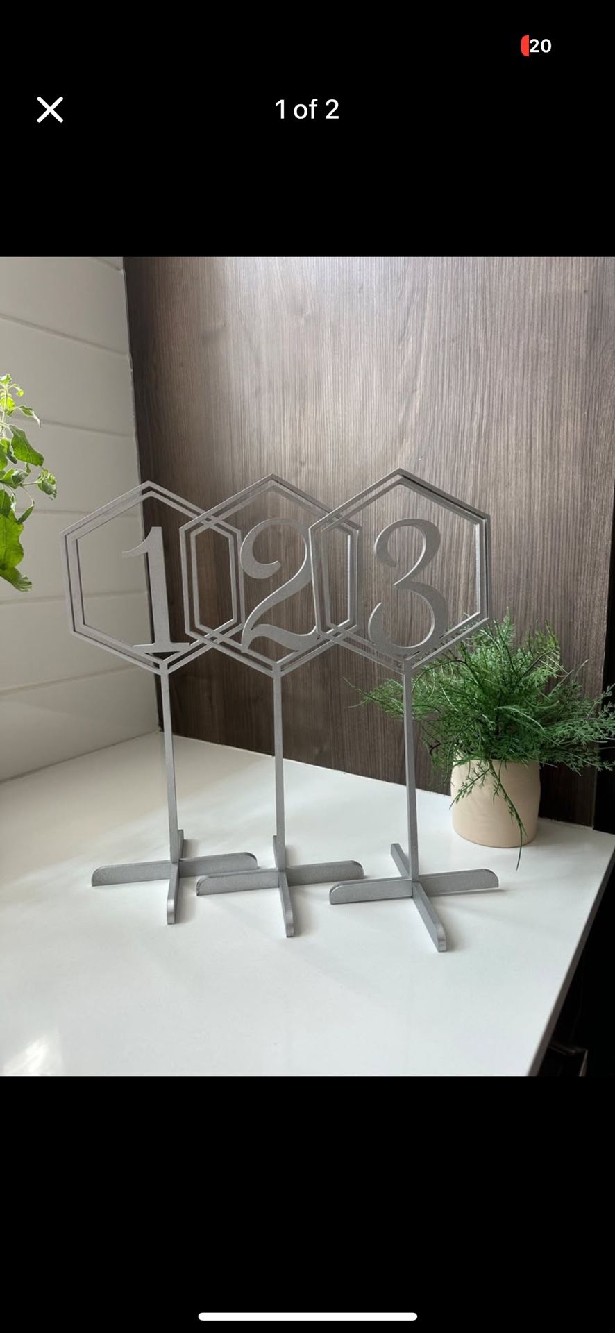 Silver Hexagon Table Numbers