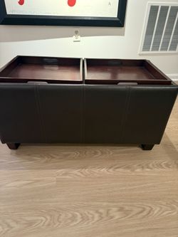 Faux Leather Storage Ottoman 