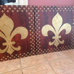 Pair Of Fleur De Lis-oil Hand Painted 
