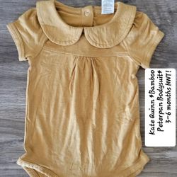 Kate Quinn Bamboo Peterpan Collar S/S Gold Bodysuit Fall Gender Neutral 3-6 Months Nwt