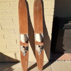 Mid century Kid's Wooden Water Skis Mercury Nash Yard Art, Pool Decor