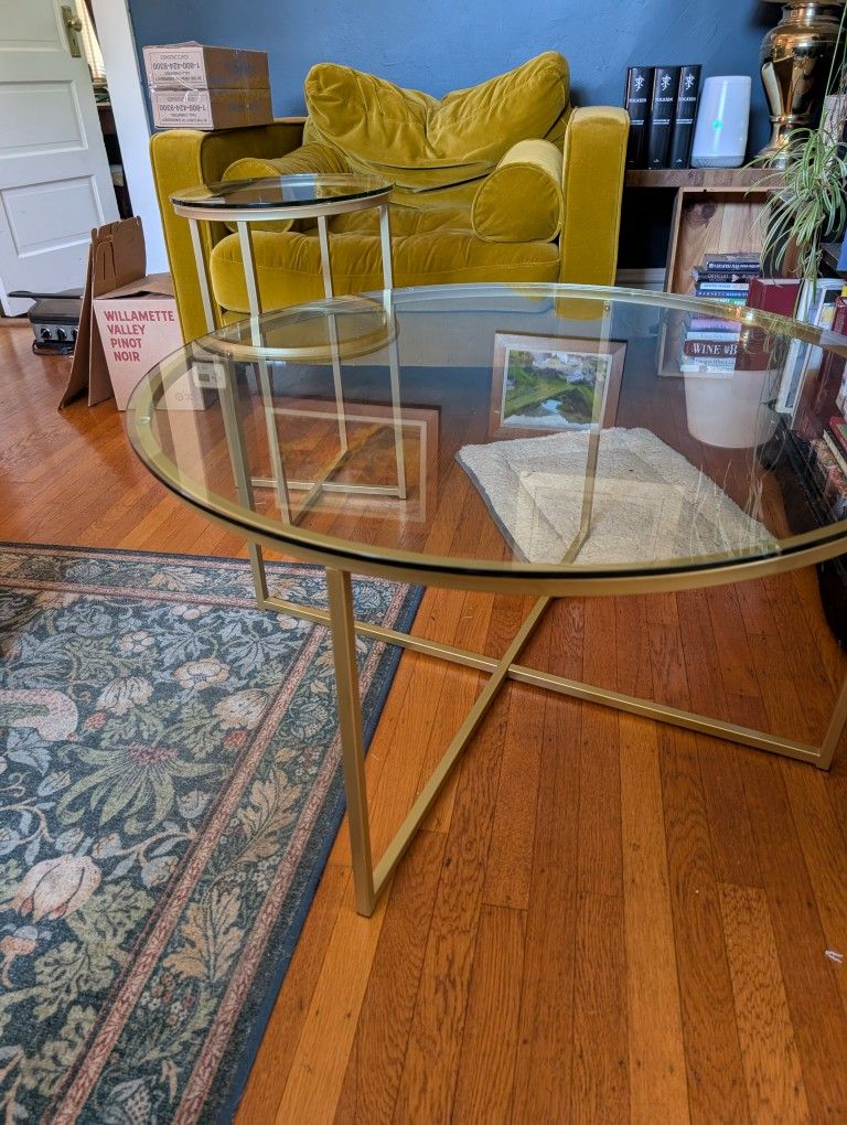 Set Of Glass And Gold Tables