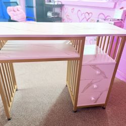 Modern Marble Nail Desk & Gold Frame Shelf Set – Elegant Salon Furniture