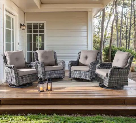 Gray Frame Beige Cushions 4 Pieces Patio Rocking Chairs Swivel Rocking Chairs Brand New Swivel Chairs Four Pieces Patio Furniture Patio Set 🆕🚚🆕