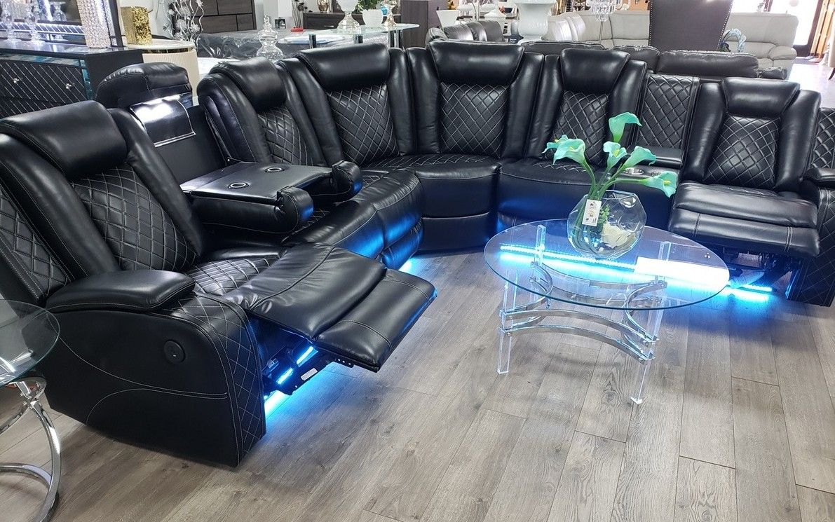 Limited time offer Black leather AC powered sectional recliner