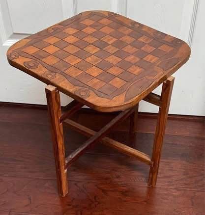 Carved Reversible Wood Board Decorative and Game table stand needs to be adjusted $25 for All