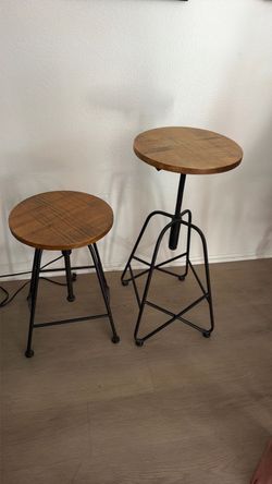 Industrial Wood and Metal Stools Set of 2
