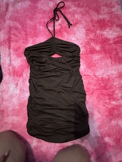 Little brown rushed dress ties around the neck size L
