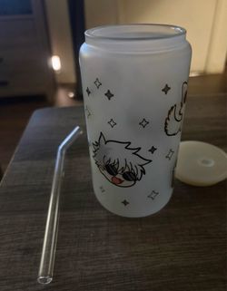 gojo from Jujutsu Kaisen Frosted Glass Can Cup with Anime Print