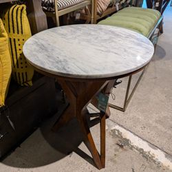 X Style Wood And Marble End Table