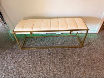 Tommy Hilfiger Cream & Gold Upholstered Bench — Moving Sale