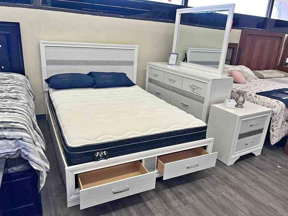 Miranda White 4 Piece Queen Panel Bedroom Set 🌲Deliver & Finance Available 👍🏼New