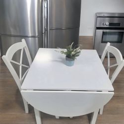 New White & Natural Compact Space Saving Kitchen or Dining Set with Drop Leaf