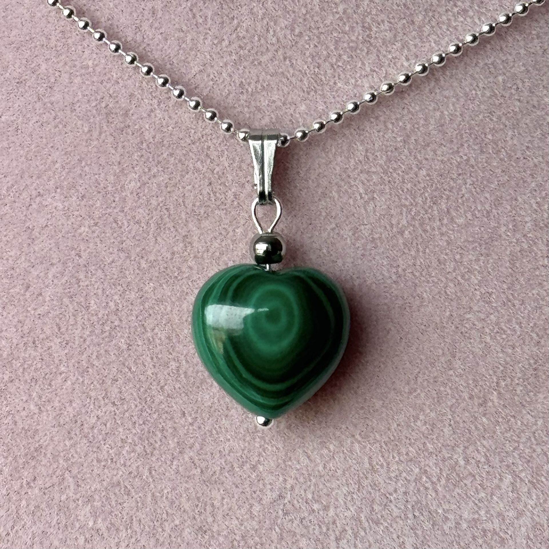 Malachite Heart 💚 925 Sterling Silver Necklace 16 in