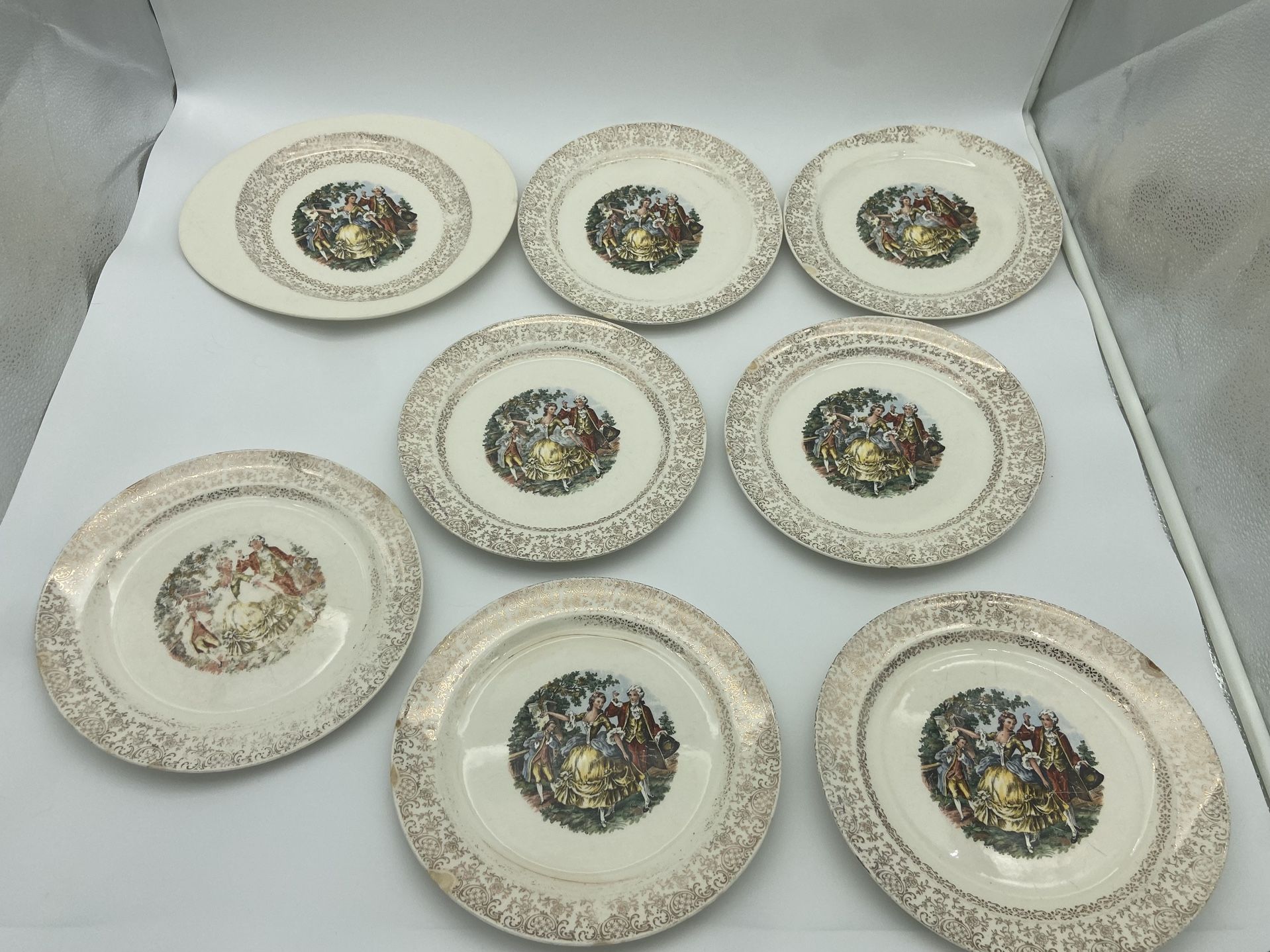 Cronin China Company Minerva Ohio 77- 7 x 10” Plates 1 Platter 1930's Colonial