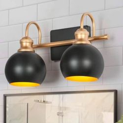 Uolfin Farmhouse Gold Globe Vanity Light, 14 in. 2-Light Modern Black Bathroom Wall Light Sconce
