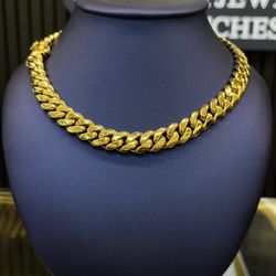 14MM Miami Cuban Link Chain 18” .950 Silver Plated With 14k Real Gold 