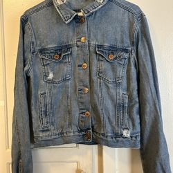 Forever 21 Distressed Denim Jean Womens Jacket Y2k Grunge Sz Small 