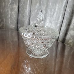 Vintage Anchor Hocking Wexford Cut Glass Crystal Candy Dish with Lid

