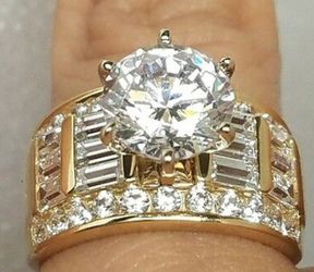 5.5 crt Solid 14k yellow Gold round Man Made Diamond Engagement Wedding Ring 7
