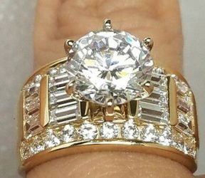 5.5 crt Solid 14k yellow Gold round Man Made Diamond Engagement Wedding Ring 7