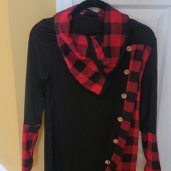 LADIES NEW PLAID BLACK TUNIC CASUAL TO DRESS TOP SIZE S