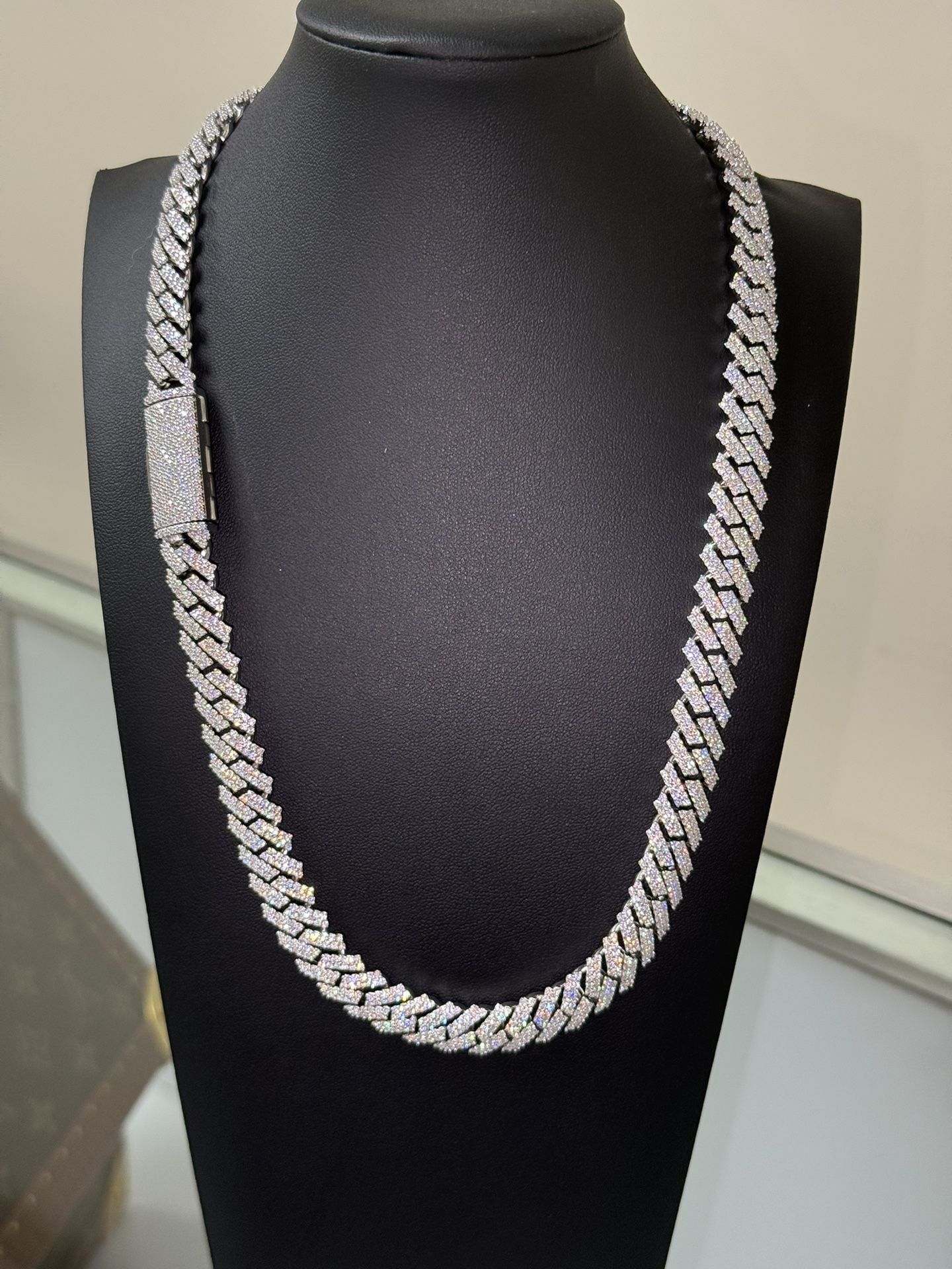 💎Real solid 925 silver 18k rose gold vvs lab made moissanite diamond Cuban Link Chain 💎
