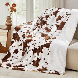 Brand New Cow Print Blanket, Sherpa Fleece Throw Blanket Highland Cow Print