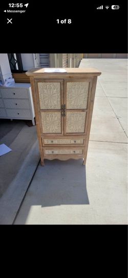 Carved Wood Floral Armoire Cabinet