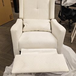 Upholstered Recliner Swivel Glider Nursery Chair Reclining Performance Fabric Rocker with Wood Base,Boucle,Ivory