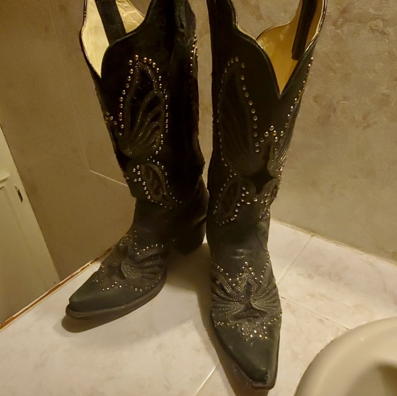 Women Black Studded Cowboy Boots