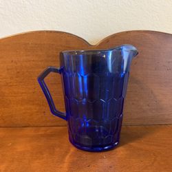 Vintage Blue glass creamer pitcher - About 4.5” x 4.5”