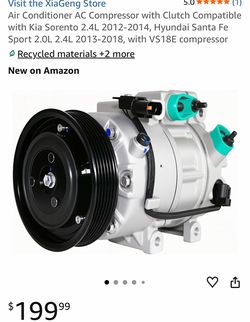 Air Conditioner AC Compressor with Clutch Compatible with Kia Sorento 2.4L 2012-2014, Hyundai Santa Fe Sport 2.0L 2.4L 2013-2018, with VS18E compresso