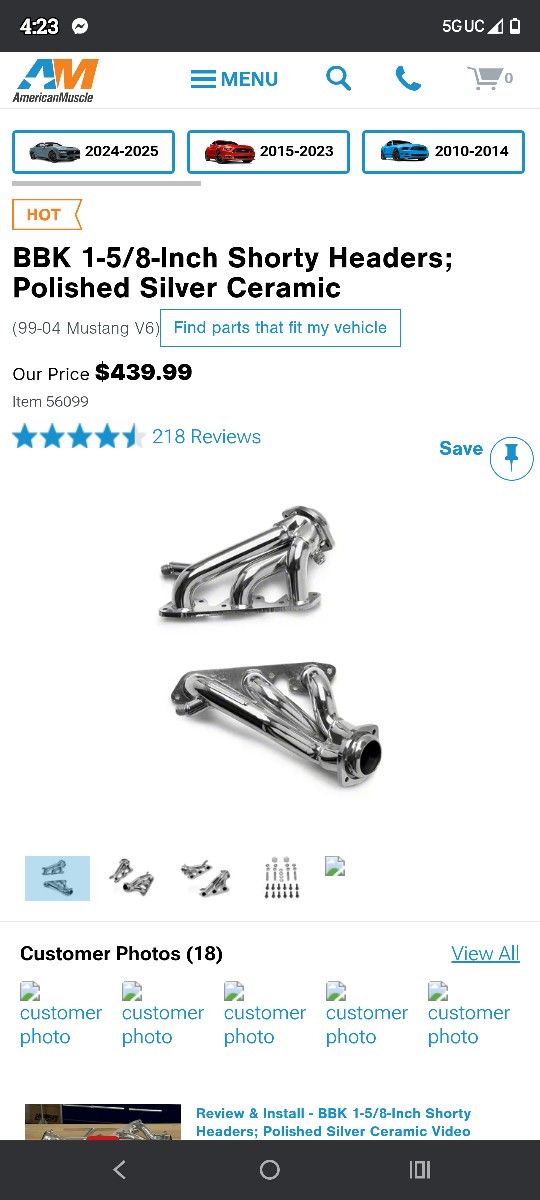 BBK Headers For 99-04 Mustang V6
