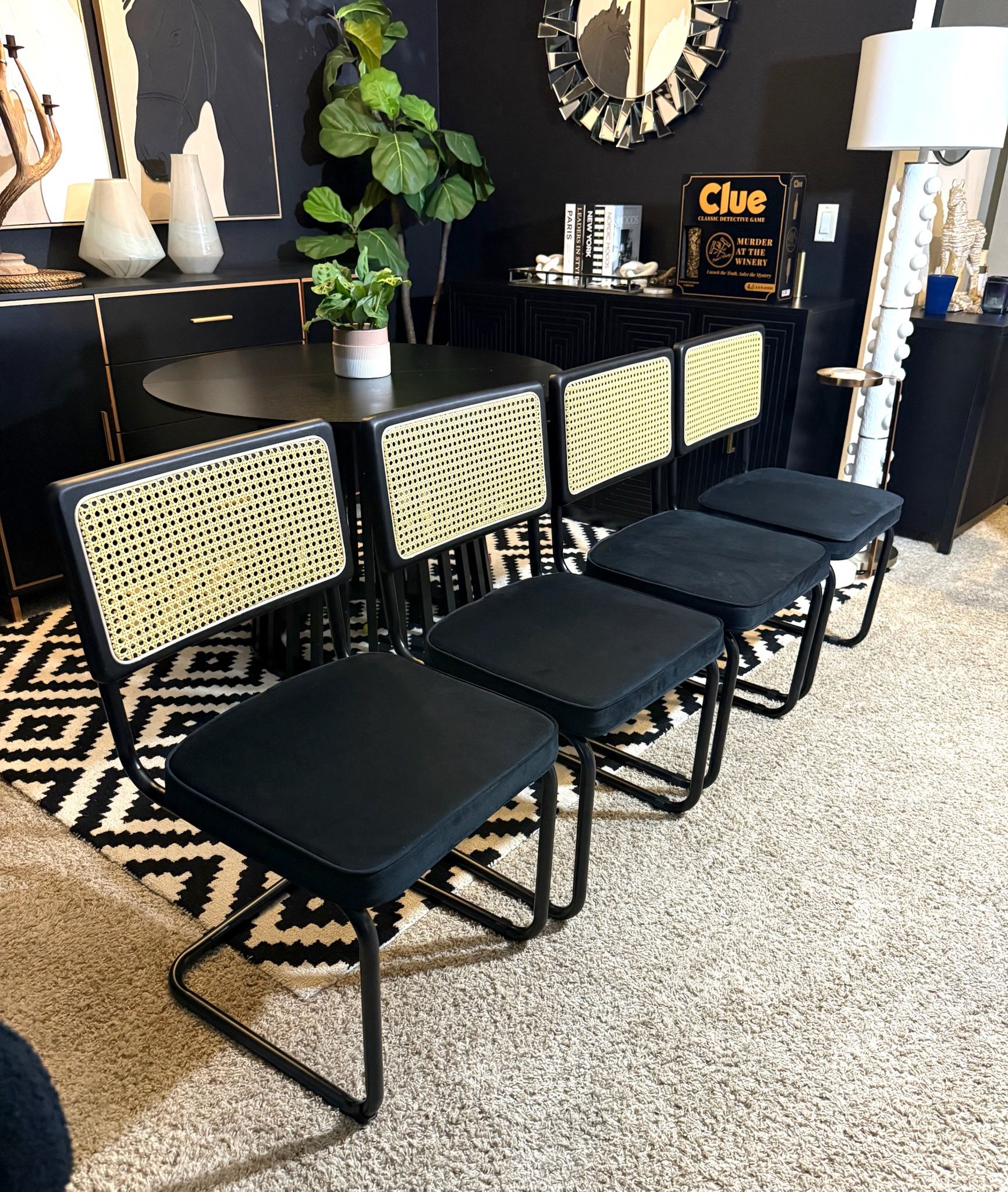 Allmodern Walsh Dining Chairs Black With Cane Backs