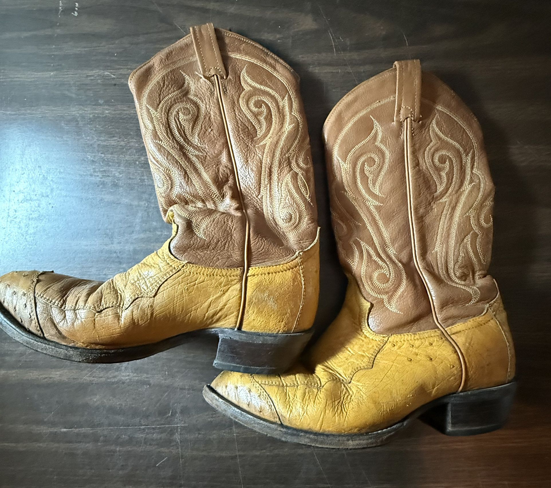 Tony Lama CY913 Ostrich and brown Cowboy Western Boots size 7.5