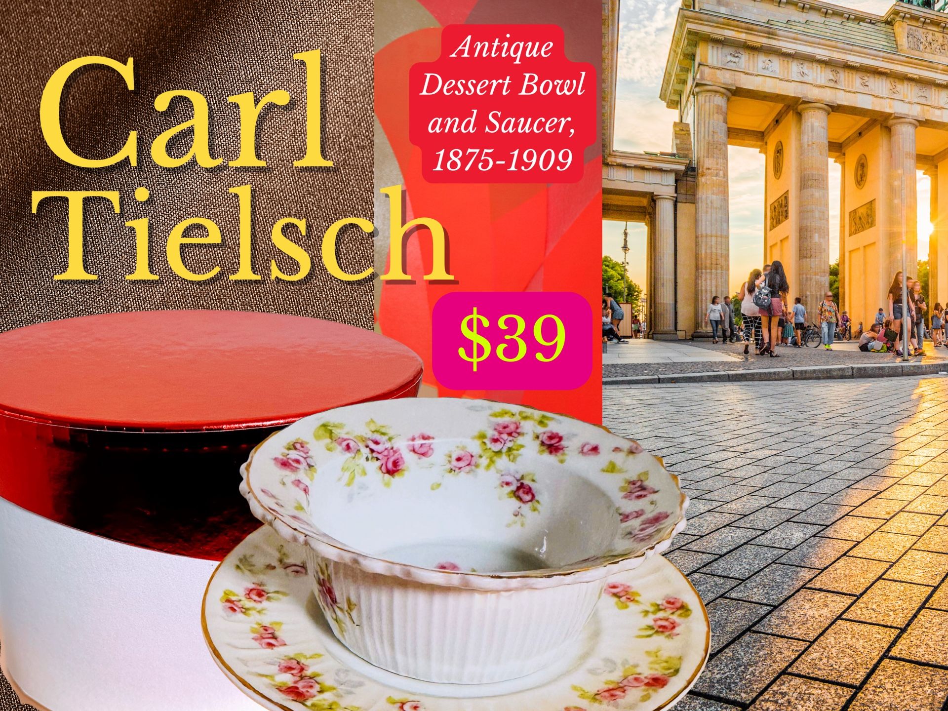 CARL TIELSCH (C.T) Antique Dessert Bowl & Saucer, 1(contact info removed).