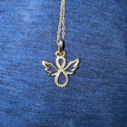 Angel Necklace 14k Gold Plated, Steeling Silver Chain