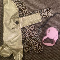 Size Small Gold/cheetah Dog Coat With Pink Leash Both Only $10! 