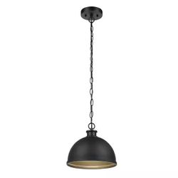 Open Box Hampton Bay Talullah 1-Light Matte Black Pendant Lighting with Gold Interior
